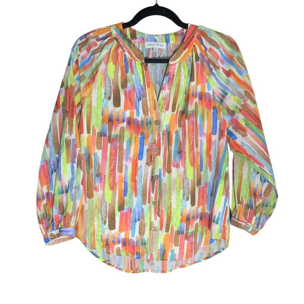 Willa Story sz Sm Abstract 100% Cotton Top‎ Blouse